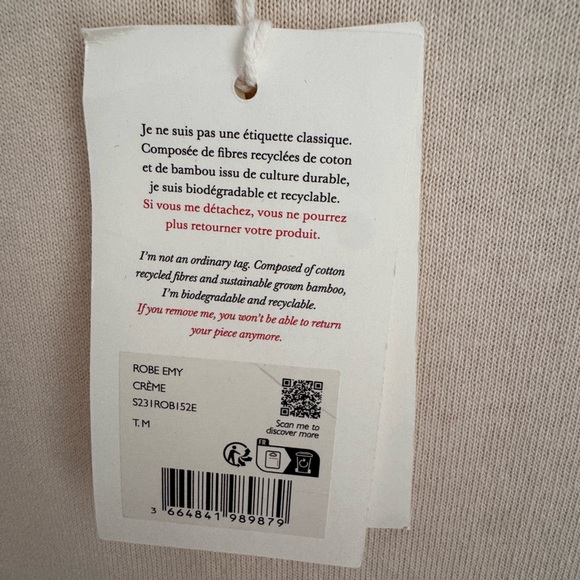 Sezane Emy Dress NWT Cream Organic Cotton Midi Dress Button Shoulder Size M - Picture 6 of 8